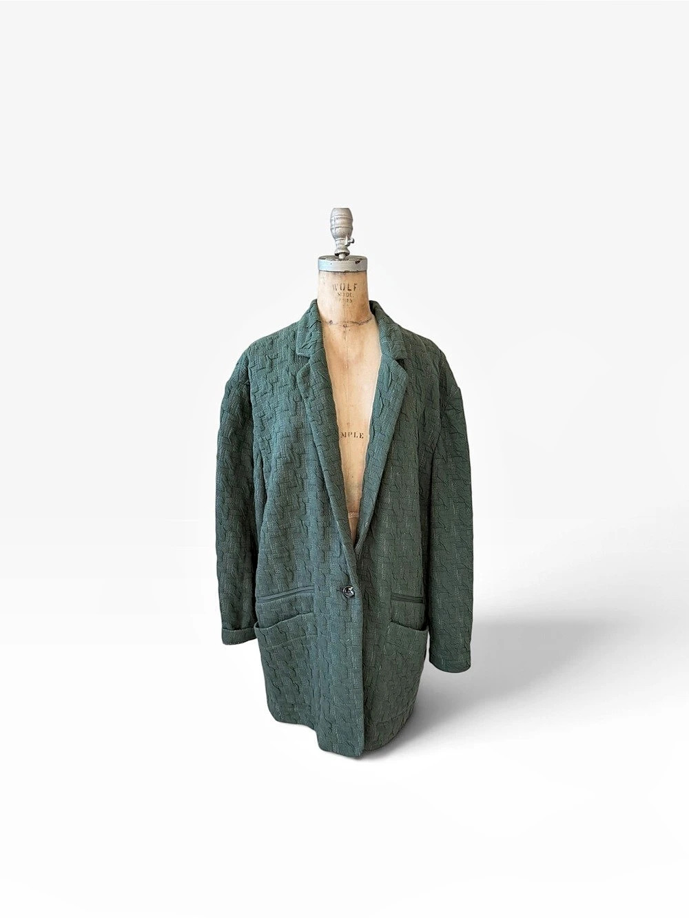 Cartonnier Anthropologie Extended Houndstooth  Textured Blazer in Green XL NWT